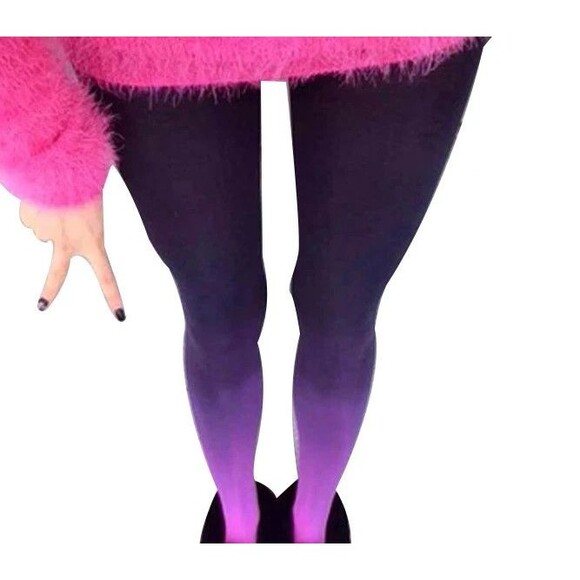 Women's Lolita Fashion Sexy Nylon Gradient Tights Black-Purple-Fuchia NEW - Picture 2 of 6